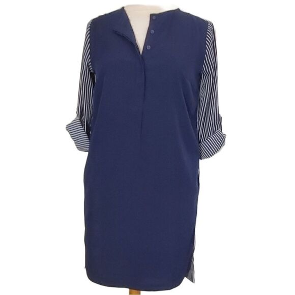 Loft navy and striped shirt  dress - Picture 2 of 8